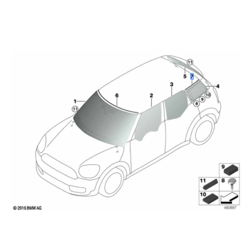 Joint vitre arrière (côté au choix) MINI Countryman F60