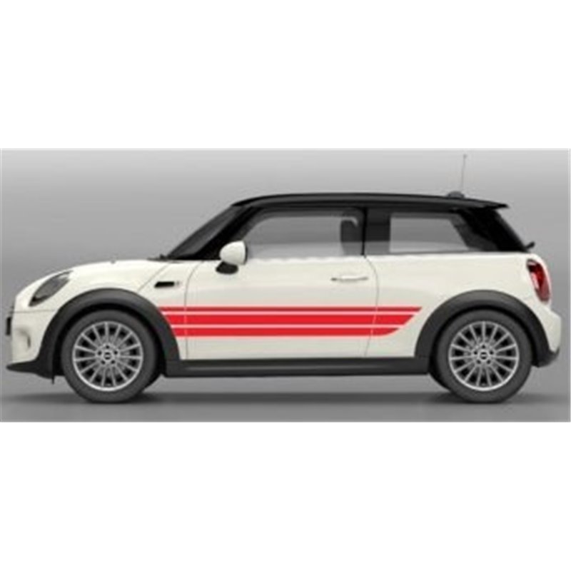 Bandes latérales décoratives "John Cooper Works CHILI RED" pour MINI F56 (3 portes) et MINI F55 (5 portes)